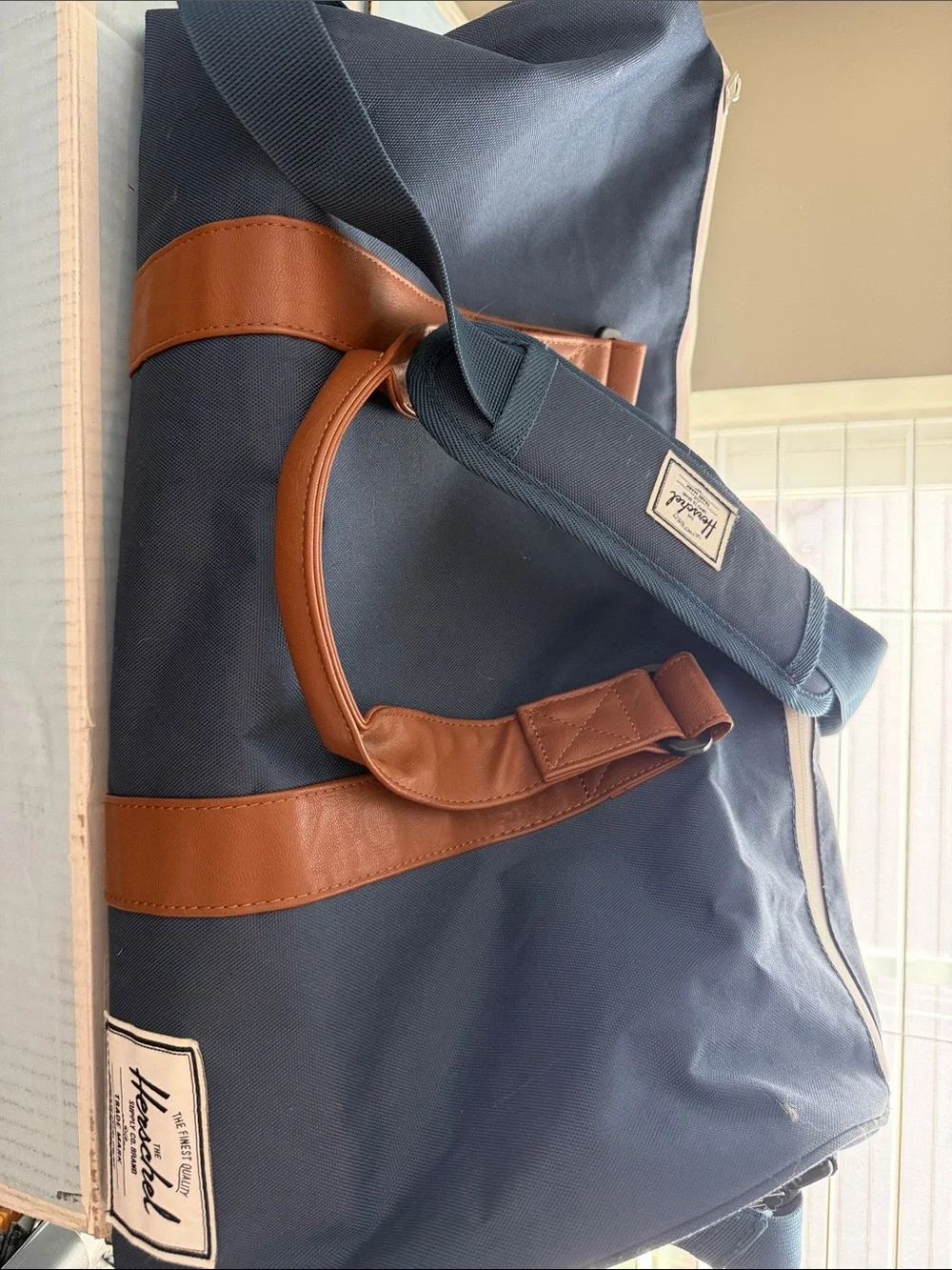 Herschel Supply Company Navy and Brown Leather-Trim Duffel Bag